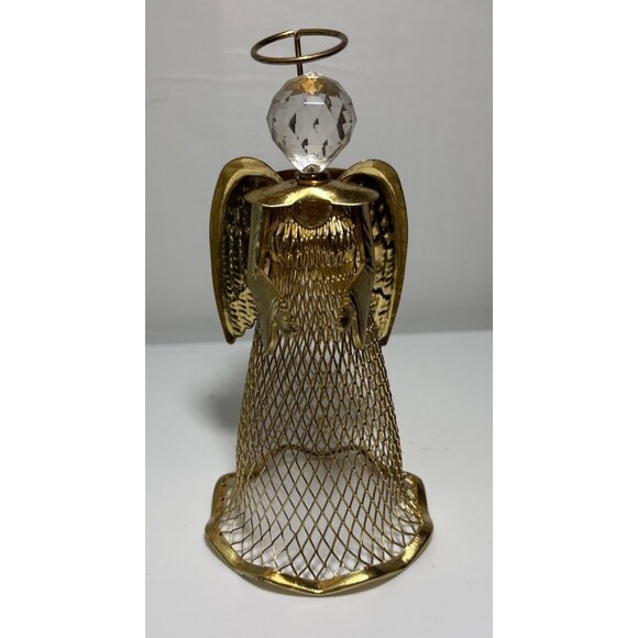 Set Of 3 Angel Figurines With Stained Glass Gold Mesh & Ceramic Design - Picture 5 of 8
